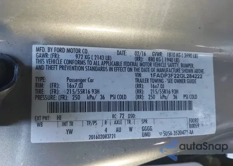 2016 Ford Focus Se из США, поврежденный, VIN 1FADP3F22GL284222